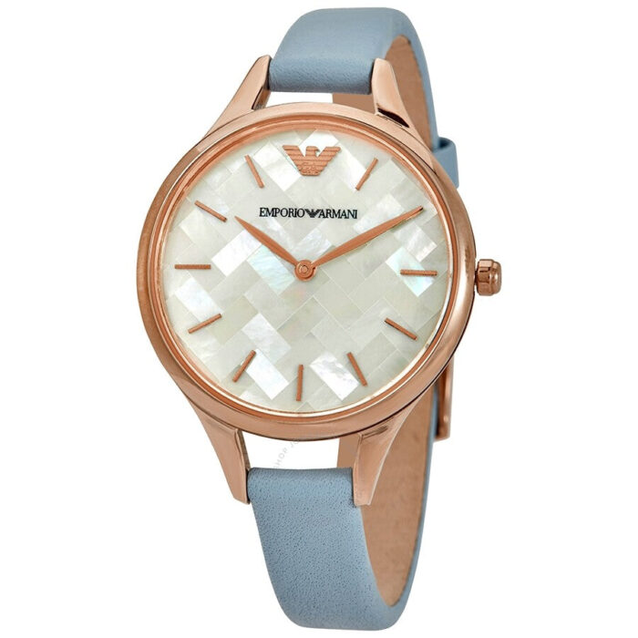 Emporio Armani Aurora Quartz Mother of Pearl White Dial Blue Leather Strap Watch For Women - AR11109 - Image 5